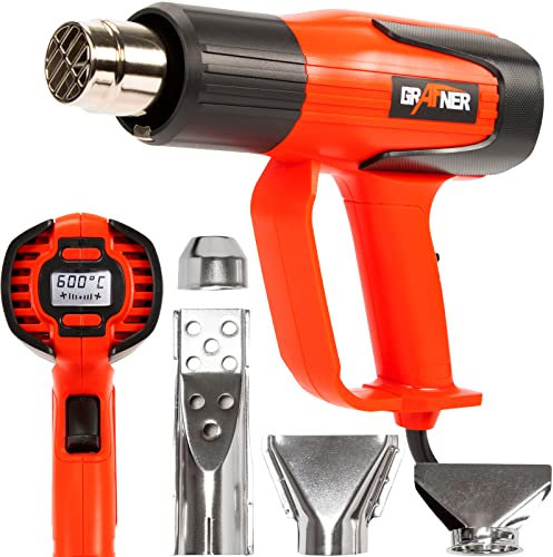 Grafner digitale Heißluftpistole mit LCD Anzeige, 2000 Watt, regulierbar 60-600 °C in 10 Grad Schritten, 4 Düsen, 300 – 500 Liter/min wählbar, Entlacken, Schrumpfen, Heißluftgebläse LED Display