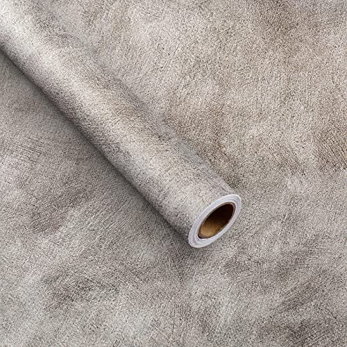 Bumoo Concrete Wallpaper Peel and Stick 24×200In Gray Contact Paper Waterproof Limewash Cement Industrial Tan Thick Self-Adhesive Vinyl Metallic Removable PVC for Laundry Living Room Basement