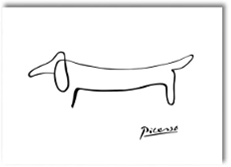 Picasso Abstrakte kreative Linie Kunstdruck Dackel Hund Leinwand Poster minimalistische Wandkunst Malerei nordische Bilder Dekor 40 x 60 cm (16 x 24 Zoll) innen gerahmt und gespannt