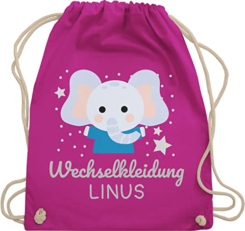 Turnbeutel Rucksack - Kita Beutel Wechselsachen Jungen - Wechselkleidung Elefant - Unisize - Fuchsia - schlafbeutel kindergarten wechselbeutel personalisierte elephant stoffbeutel kindergartenbeutel
