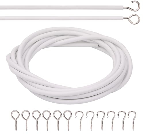 Trimming Shop Net Curtain Wire & Hooks Set | 5m Curtain Cord with 6 Hooks & 6 Eyes | Cut-to-Size, Durable, Multipurpose Cable Wire Kit for Net Curtains, Voiles & More – White