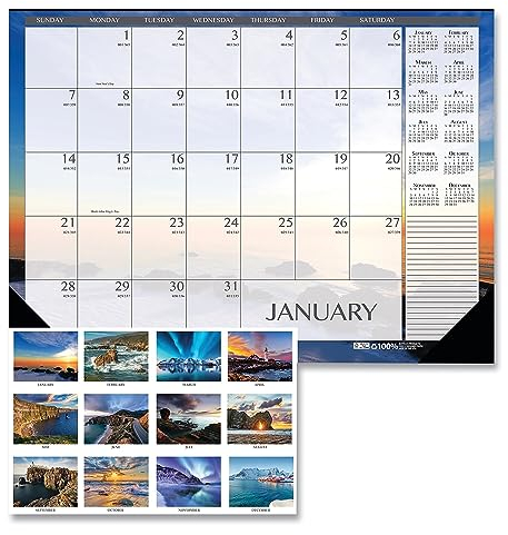 House of Doolittle Monatlicher Schreibtischunterlagen-Kalender 2024, Earthscapes Seascapes, 55,9 x 43,2 cm, Januar – Dezember (HOD138-24)
