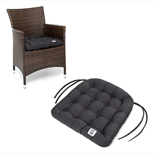 HAVE A SEAT Living - Stuhlkissen 48x46 cm (4 St.) - Rattanstuhl Sitzkissen Outdoor - Wetterfest, Waschbar bis 95°C, Orthopädisch - Made in Germany (4er Set - 48x46 cm, Grau/Anthrazit)