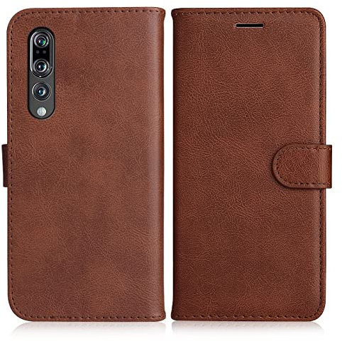 DENDICO Coque pour Huawei P20 Pro, PU en Cuir Coque Portefeuille Étui Housse, Design Classique TPU Coque pour Huawei P20 Pro, Marron