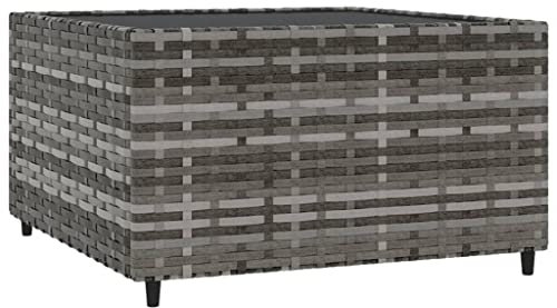 vidaXL Garten Couchtisch, Quadratisch Gartentisch mit Glasplatte, Beistelltisch Tisch mit Stahlrahmen, Balkontisch Holztisch Kaffeetisch, Grau Poly Rattan