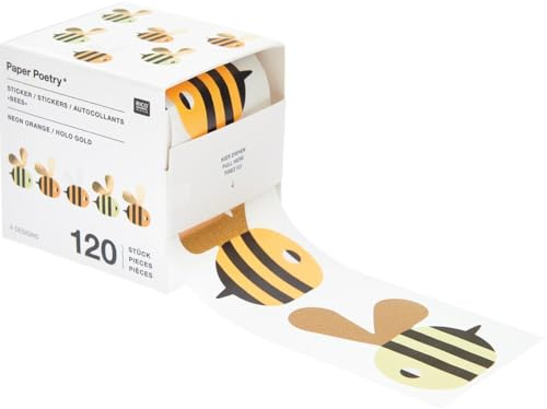 Rico Design - Bienen Aufkleber auf Rolle - 120 Stück - Multicolor - Botanisch - Sticker-Rolle