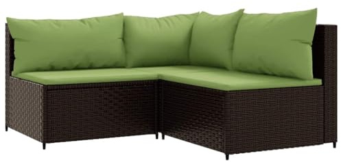 vidaXL 3-TLG. Garten-Lounge-Set mit Kissen Braun Poly Rattan