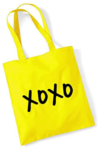 Huuraa Jutebeutel XOXO Kuss Tasche Baumwolle 10 Liter Größe Yellow mit stylischem Motiv Geschenk Idee für Freunde und Familie
