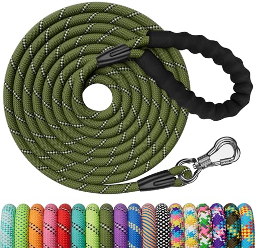 X XBEN Longe pour Chien 3M, Laisse de Dressage pour Chien, Laisse avec Poignée Confort et Mousqueton Verrouillable, Longe Robuste pour Petits, Moyens et Grands, Vert Olive