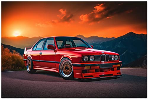 Printonia Leinwand-bild 120x80cm BMW 3 E30 Abstrakt Art Bilder Dekoration Wandbild Kunstdruck Sportwagen Automobil Deko