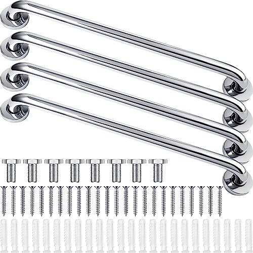 Tatuo Barras de agarre para bañeras y duchas, 4 unidades, acero inoxidable, plateado, pulido