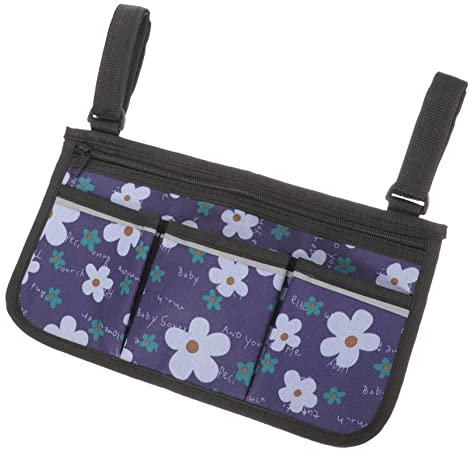 GLEAVI Rollstuhltasche Mit Verstellbaren Gurten Große Kapazität Mit Fronttaschen Und Reißverschluss Dekorative Blaue Blumen Praktische Aufbewahrung Für Rollstuhl-armlehne Für Senioren