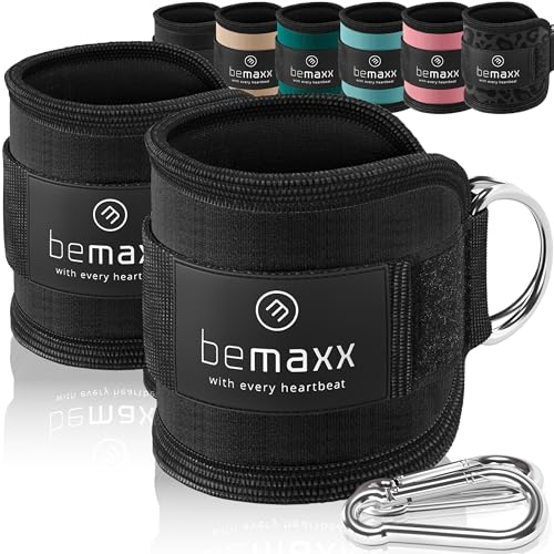 BeMaxx Fußschlaufen für Kabelzug 2er Set + eBook - Kickbacks Fussschlaufen Klettverschluss Gepolstert - Seilzug Ankle Foot Straps Fuß-Manschetten Schlaufen | Gym Zubehör Kraft-Sport Fitness Frau Mann