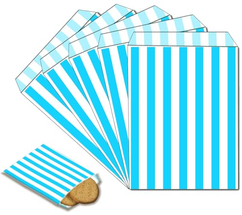100 Stück Naschitüten Candy Bar Hellblau Papiertüten Klein Kraft Butterbrottüten Bunt 13x18cm Mini Geschenktüten Papiertüten Bunte Tüten Candybar brotpapiertüten für Halloween,Weihnachten,Hochzeiten
