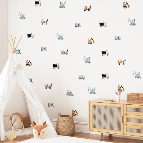 Mica-Mica Wandtattoo Kinderzimmer Autos Baustellen-Fahrzeuge | kleine Wandtattoos | Wanddeko Kinderzimmer | Babyzimmer | Wandsticker | selbstklebend | PVC-frei