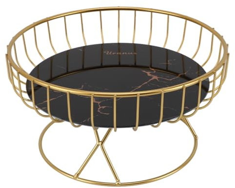 Cesta de Frutas Redonda, Soporte para Frutero de Metal Hueco Dorado, Plato de Frutas, Bandeja de Frutas, Sala de Estar, Recepción, Bandeja para Servir para Frutas, (S Fondo negro