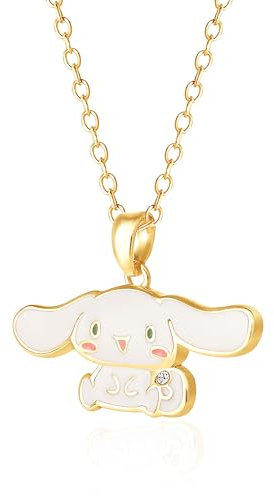 Hello Kitty Sanrio Cinnamoroll-Halskette f r Damen, 45,7 cm, 18 kt Gold, mit Zimt-Emaille, 3D-Anh nger, offizielles Lizenzprodukt, Messing, Kristall, Messing, Kristall
