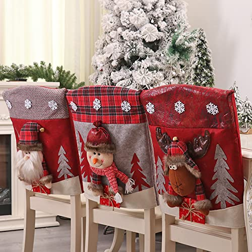 Weihnachtsstuhl-Rückenbezüge, 6 Stück, rot, Weihnachts-Stuhlhussen mit umweltfreundlichem Kunstleder, Weihnachtsstuhl-Rückenbezüge für Zuhause, Urlaub, Esszimmer, Neue Weihnachtsstuhl-Dekoration