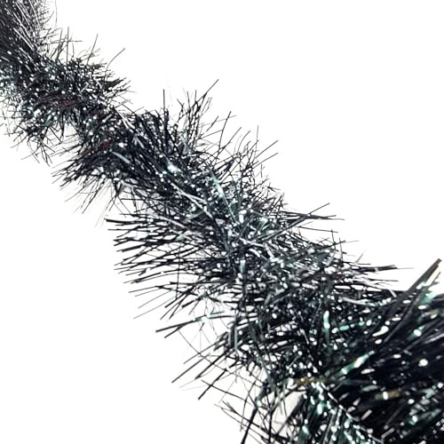 HSD Christmas Tinsel Garland 2M (6.5ft) Xmas Metallic Chunky Fine Sparkle Garland Shiny Christmas Tree Party Decorations (Fine Dark Green)