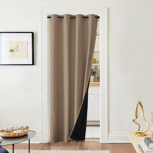 PONY DANCE Wärmeschutzvorhang Tür Vorhang Blickdicht Ösen Thermogardine | 1er Set H220 x B140 cm, Cappuccino, Verdunkelung, Kälteschutz, Doppellagig, Schwer, Dick, für Schlafzimmer Wohnzimmer