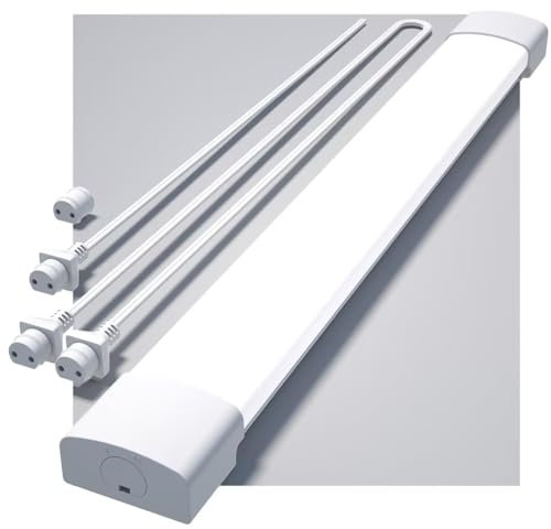 Modlicht LED Feuchtraumleuchte 60cm 5000K Kalteweiß 18W 1980LM, Deckenleuchte Röhre in Reihenschaltung, IP65 Wasserdicht Feuchtraumlampe für Werkstatt Keller Bad Büros Lager Garage