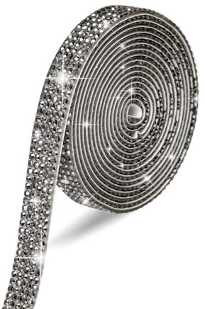 Bande de strass en cristal - Autocollants en strass - Auto-adhésif - Décoration de bricolage - Rouleau de strass - Bricolage - Décoration de téléphone - Mariage - Noir brillant - 1 cm