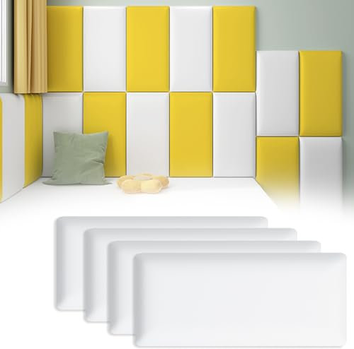 Sparklenut 4 PCs 40 * 20cm, Polsterplatte, als Bettkopfteil oder Aufprallschutz, Dekoratives Wandpaneel, Wandpolster Kinderzimmer, Wandpaneele Gepolstert (Weiß, 40 * 20cm丨4 Stück)