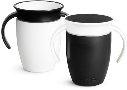 Munchkin Miracle 360 Trainer Sippy Mug with Handles, Spillproof, 180 ml, Black/White, 2 Pack