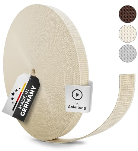 MEISTERBAU - 50m Rolladengurt 14mm [Made in Germany] - Rolladenband für Rollläden an Türen und Fenster - Extrem Reißfest & UV-Stabil - Rollladengurt mit starken Kanten (Creme)