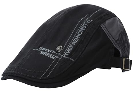 Rayson Herren Schiebermütze Baumwolle Gatsby Flat Cap Newsboy Verstellbar Retro Schirmmütze Baskenmütze Barett Herren Sportmütze Newsboy Cap(Schwarz)