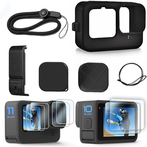 Micros2u Silicone Sleeve Case for GoPro Hero12/11/10/9 Black, Battery & Lens Caps & Screen Protectors & Lanyard