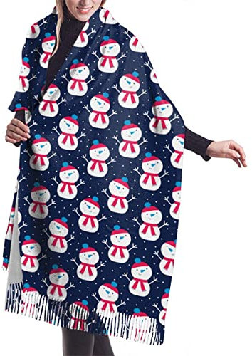 SJOAOAA Weihnachtlicher Schal mit Schneemann-Motiv, toller, weicher, seidiger Schal, warme Decken, Schneemann-Muster, One size