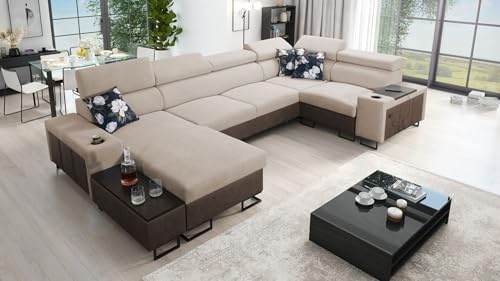 All4All Ecksofa Mealani IV Maxi Sofas mit Bettfunktion, Möbel, Couch, Ecksofa, Modern, Schlafsofa mit Ottomane,Sfaeck,Wohnlandschaft,Eckcouch,USB-Port (Freya210.04+Tauro8202, Links)