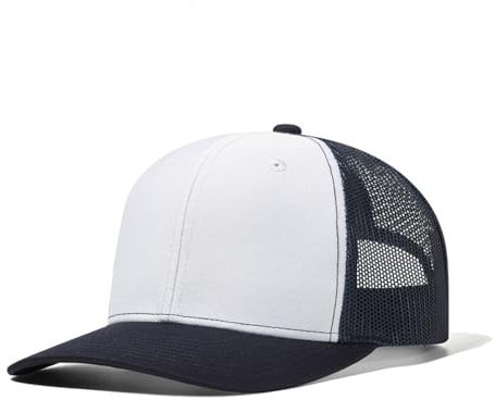 Truckercap Herren,Trucker Cap mit Mesh Netz,Meshcap größenverstellbar Baseball Cap,Sommer atmungsaktive Sun Cap,mit verstellbarem Schnallenverschluss für Draußen,Sport und Reisen,Weiß+Dunkle Bule