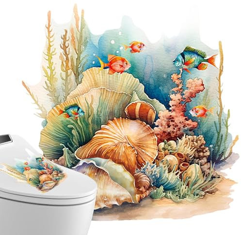 Nuyhgtr Unterwasser Toilettendeckel Abziehbild, Toilettensitz Wandaufkleber, Toilettensitz Dekoration Aufkleber, Unterwasserszene WC Aufkleber, Abnehmbare wasserdichte Toilettensitzaufkleber fr Hotels