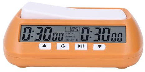 Alomejor Professioneller Digitaler Schach-Timer, Tragbare Uhr mit Bonus-einstellbarem Sound für Schachspiele (Yellow)
