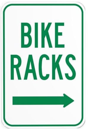 Bike Racks Right Arrow Warning Sign, 200mm x 300mm Metal Security Signs, 4 Pre-drilled and Easy to Mount for Indoor Outdoor Wall Decor Safety Caution Sign