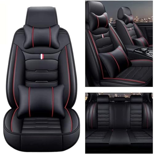 OTCPP Autositzbezüge Auto Sitzbezüge Sets für Opel Corsa C Hatchback 2000-2009, 5 Sitzer Leder Autositzbezüge, Wasserdicht Atmungsaktiv Sitzbezug Auto Sitzschoner Zubehör,E Black+red