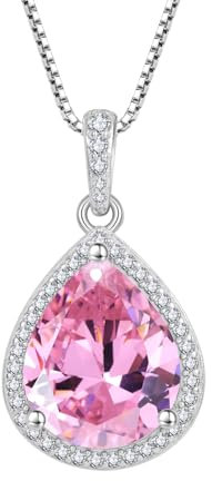 FJ Tropfen Halskette Damen 925 Sterling Silber Rosa Turmalin Kette Oktober Geburtsstein Anhänger Schmuck Geschenke für Frauen