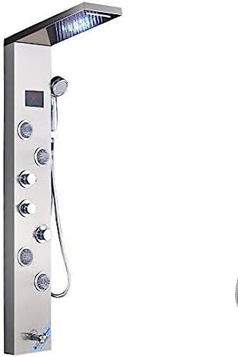 Rubinetto Per Doccia Da Bagno Pannello Doccia A LED Colonna Miscelatore Per Vasca Con Doccetta Temperatura Nichel Spazzolato,Nichel Spazzolato