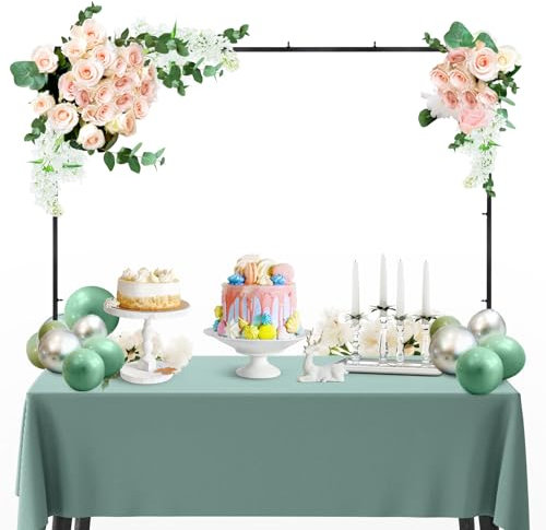 TNAMASUN Adjustable Over The Table Rod Stand with Clamps, 29''-114'' Length , 25''-41'' Tall , Decorating Rod for Table , Backdrop Stand for Wedding, Birthday Party, Halloween, Christmas (Black)