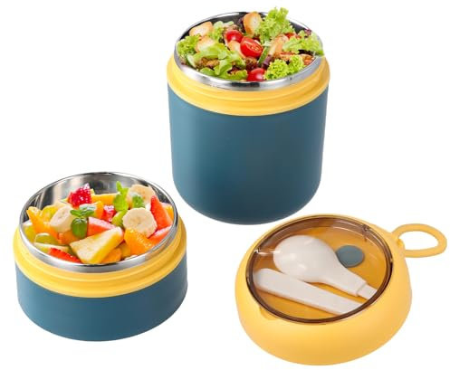 volumoon Tasse à Muesli avec Cuillère, 710 ml Gobelet à céréales en acier inoxydable, Mug à Yogourt Étanche et Thermo, Thermos Alimentaire Chaud Boîte Isotherme Repas Chaud pour Ecole, Bureau (Bleu)