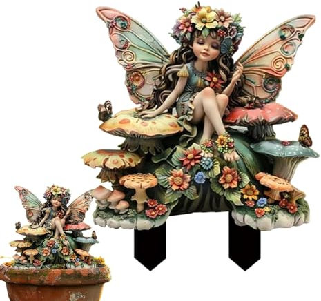 Mxshc Estatua de hada de jardín de acrílico para decoración de macetas de flores, figuras de hadas en miniatura, decoración de macetas para interiores y exteriores, arte decorativo para patio
