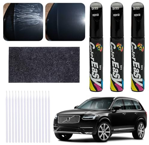 Bisienya 3-Pack Car Scratch Repair Pen - Black Car Paint Touch Up With 15 Cotton Swabs And 2 Nano-Glitter Cloths