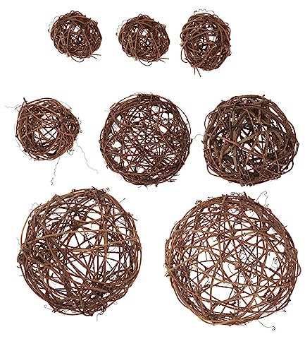 GRADENEVE 8St -Rattan-Kugel in Primärfarbe Zweig Weinrebenkugeln Weinreben- weihnachtsbaumdeko Weihnachtsbaum Dekoration Partydekorationsball Bastelkugeln aus Rattan Coffee