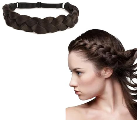 Haarreif Geflochten Haare,Geflochtener Stirnband,Oktoberfest Haarschmuck Dirndl,Haarreifen Zopf Geflochten Damen,Trachten Haarschmuck,Elastisches Haarband für Frauen und Mädchen Wedding(Dunkelbraun)