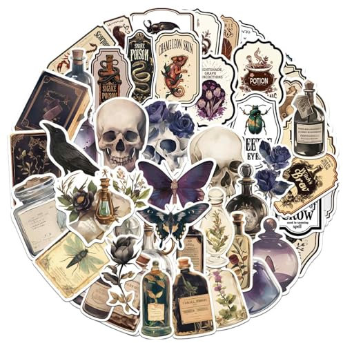 100 Stück Hexen Deko Aufkleber, Dunkler ästhetische Aufkleber, Wasserfeste Vinyl Schwarz und Weiß Sticker, für Wasserflasche, Laptop, Scrapbook, Tagebuch, Laptops, Auto, Teenager, Jungen, Mädchen