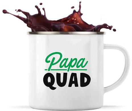 Tasse Métal Papa quad | Mug | Idée Tasse Personnalisable en Métal Cadeau Anniversaire Camping Fête Original Famille Travail Départ Collègue Retraite Noël.