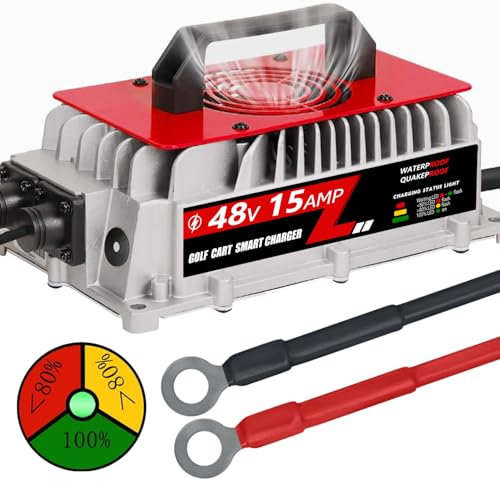 Voolex 48V 15A Golf Cart Battery Charger, 800W Automatic Lithium Battery Charger IP65 Waterproof, Lithium Battery Trickle Charger, Suitable for Golf Carts, Household Batteries, RVs, Boats