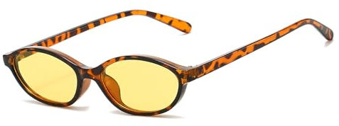 RUNHUIS Retro Oval Sonnenbrille Vintage Schlank Cateye Sonnenbrille für Damen Herren Mode Brillen (Leopard/Gelb)